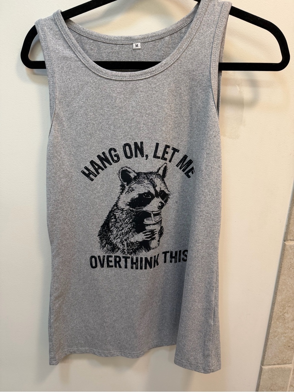 Gray 'Hang On, Let Me Overthink This' Raccoon Tank Top
